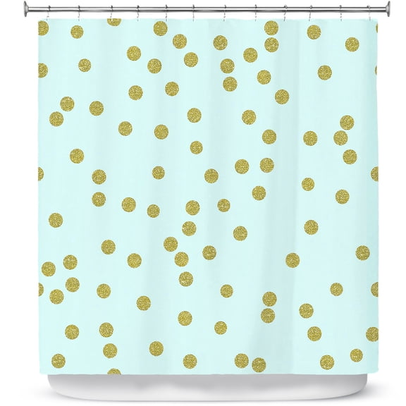 Shower Curtains 70" x 84" from DiaNoche Designs by Tina Lavoie - Pale Aqua Gold Round Confetti