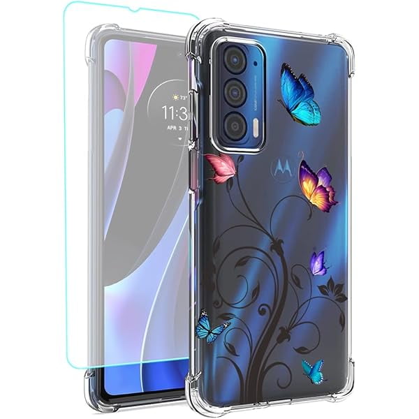 wonima11 Clear Case Compatible with Moto Edge 2021/Moto Edge 5G UW Case with Tempered Glass Screen Protector, Cute Soft TPU Protective Phone Case Cover for Motorola Moto Edge 2021 (Butterfly)