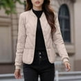 thumbnail image 6 of Miluxas Women's Fashion Loose Round Neck Long Sleeve Casual Quilted Solid Color Cotton Pdded Jacket Khaki XXXL(XXXL), 6 of 9