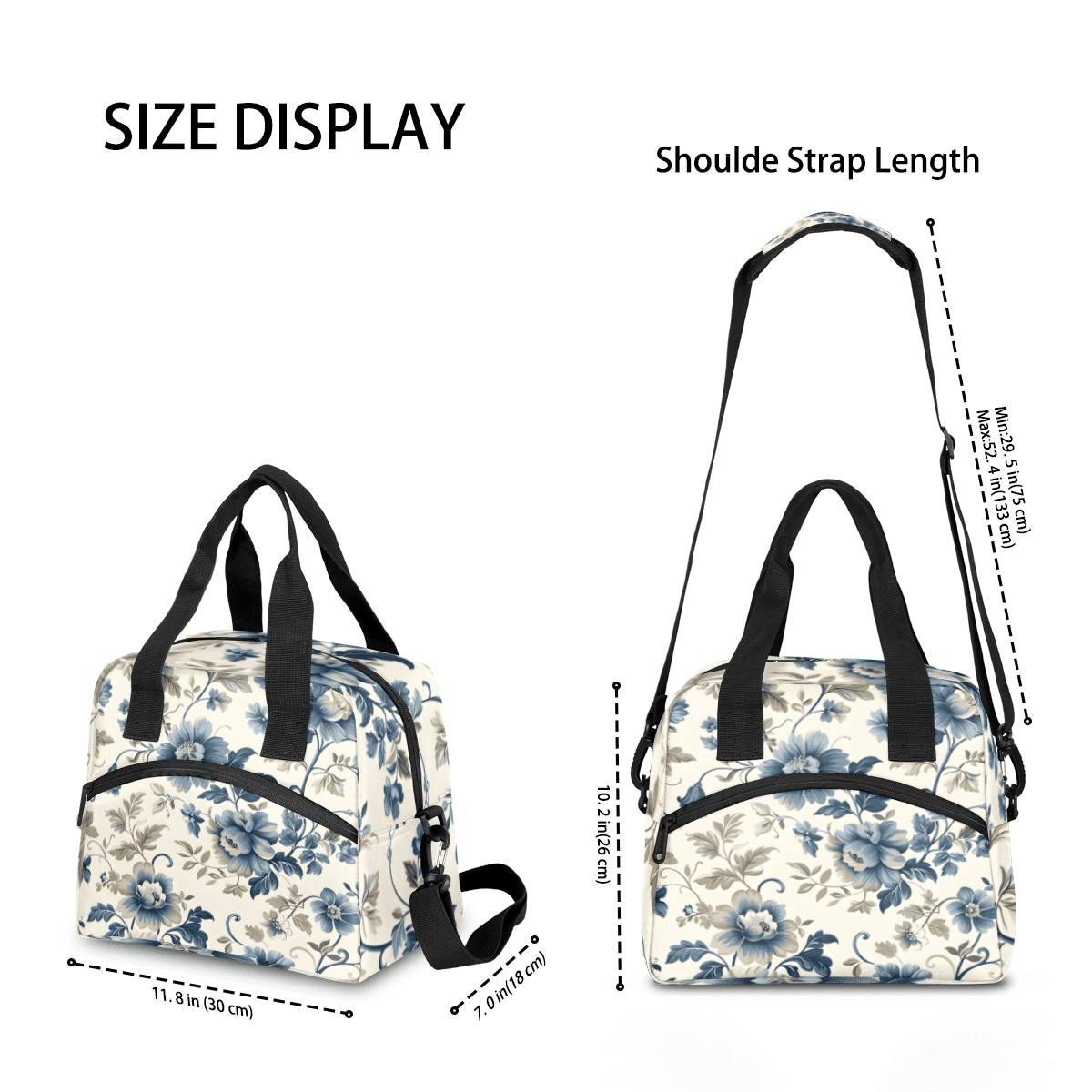Herdesigns Vintage Floral Insulated Lunch Bag for Women Men Adults Large Reusable Lunch Box Flower Leakproof Cooler Tote Bags with Adjustable Shoulder Strap