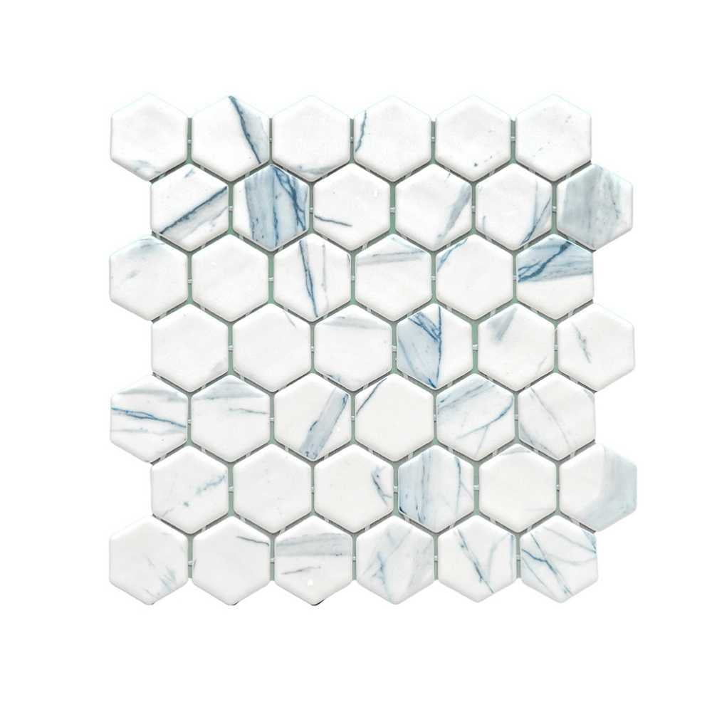 The Tile Life Eterna Hex 4" x 4" Calacatta Blue Glass Mosaic Tile Sample 1 Piece