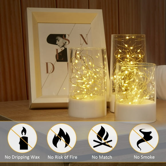 IMAGE 3PCS Acrylic Shell Pillar LED Candles with 13-Key Remote Timer