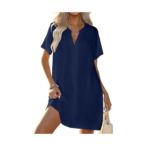 Women's Swimsuit Cover Up Shirt V Neck Short Sleeve Bathing Suit Coverups Summer Beach Cover Ups
