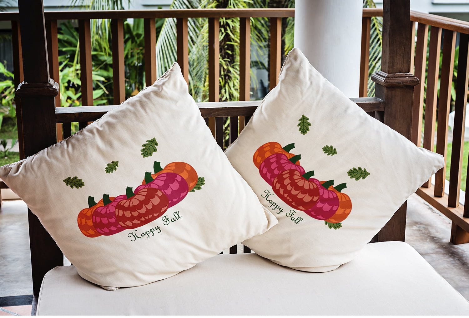 18" x 18" Simply Daisy Happy Fall Pumpkins Polyester Indoor/Outdoor Pillow, Dragon Qty 1