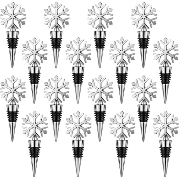 16 Pcs Snowflake Wine Bottle Stopper Reusable Alloy Wine Bottle Stopper Christmas Decorative Wine Stoppers Wine and Beverage Bottle Stoppers for Christmas Party Wedding Birthday (Classic)