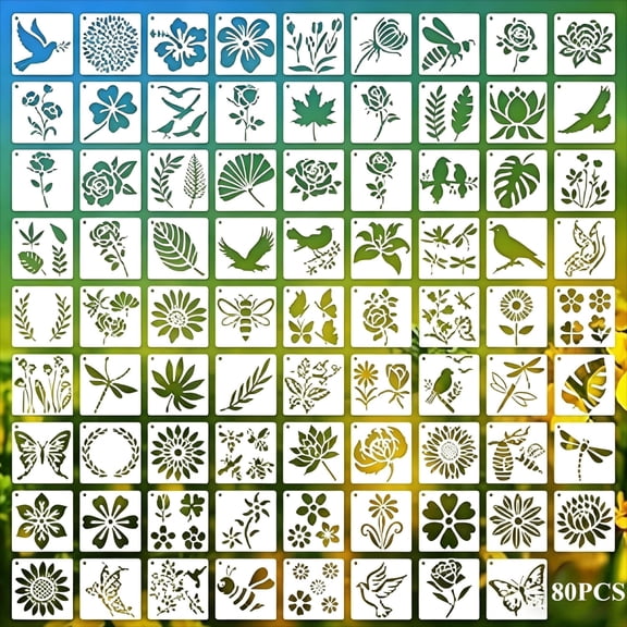 80 Pack Flower Stencils for Painting, Reusable 3x3" Templates for DIY Art on Wood, Rock, Canvas and More Surfaces