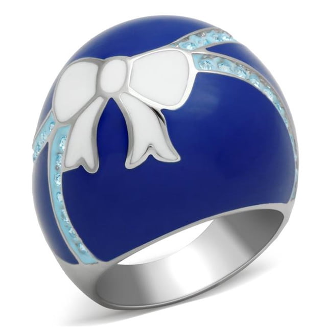 Bague en Acier Inoxydable Poli Sans Placage avec Cristal de Qualité Supérieure, Bleu Mer - Taille 8