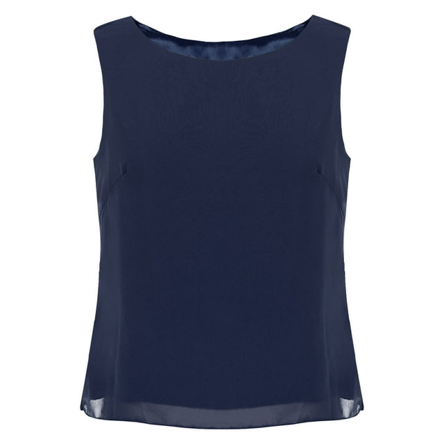 TSSOE Débardeurs d'Été pour Femmes Hauts Blouses Chiffon Sans Manches Col Rond Chemises Décontractées Débardeurs Légers Bleu Marine G