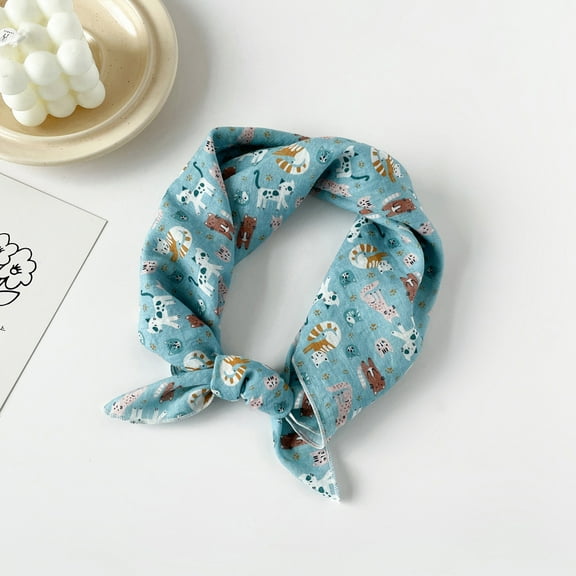Zhuge Elegant Personalized Scarf Small Square Scarf Spring New European and American Headband Versatile Printed Cotton and Hemp Scarf -1 Piece (Blue)