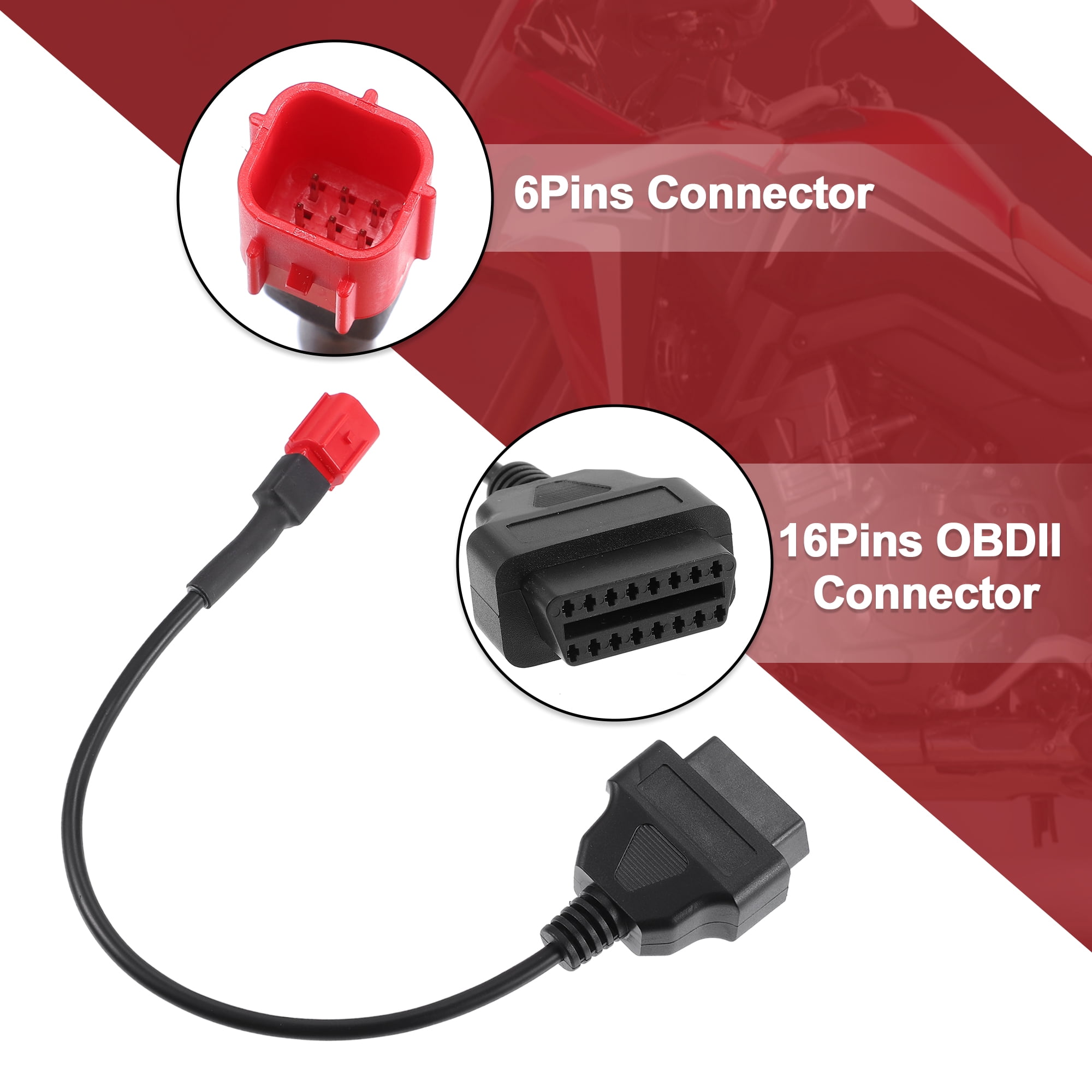 Unique Bargains 6 Pin to OBDII Cable for Honda for Yamaha for Harley OBD2 Scanner