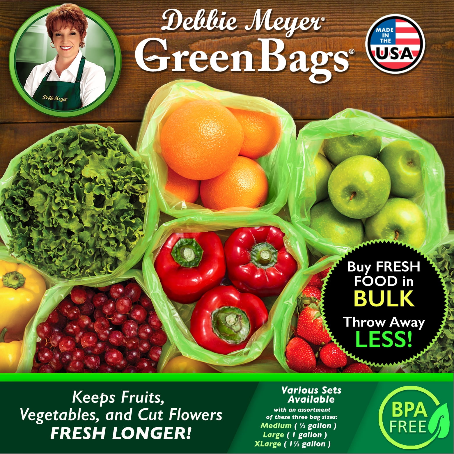 Debbie Meyer GreenBags 40-Pack (16M, 16L, 8XL) – Keeps Fruits, Vegetables, and Cut Flowers, Fresh Longer, Reusable, BPA Free, Made in USA