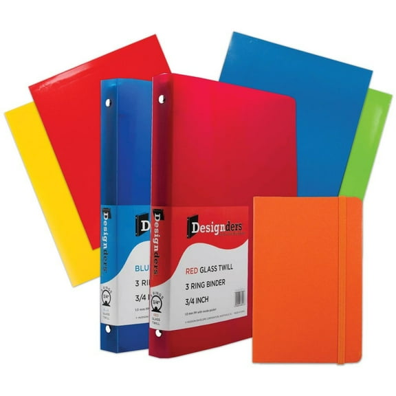 JAM School Assortment, Orange, 7/Pack, 4 Glossy Folders, (2) 3/4 Inch Binders & 1 Orange Journal
