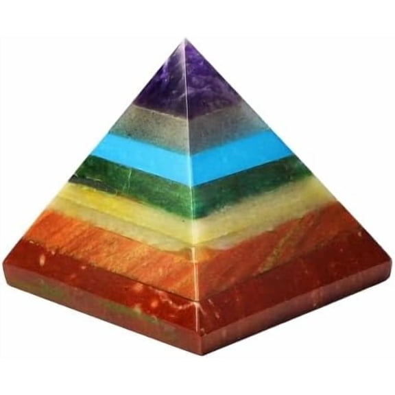Kayra 7 Chakra Crystal Pyramid – Natural Healing Stone Meditation Decor – Layered Rainbow Colors (Amethyst, Lapis Lazuli, Blue & Green Aventurine, Yellow Jasper, Carnelian, Red Jasper)