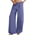 thumbnail image 5 of UVEASISHA Linen Summer Pants for Women Flowy Low Rise Wide Leg Sweat Pants 2025 Baggy Streetwear Hipster Pants Purple M, 5 of 10