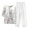 thumbnail image 2 of Ensembles 2 Pcs pour Femmes, Haut à Col Rond Décontracté à Manches 5/4 et Pantalon, Ensemble Deux Pièces à Impression Numérique, Ensembles Grande Taille en Liquidation, 2 of 3