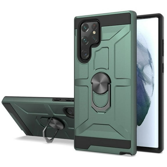 Dynamic Dual Layer Hybrid Case with Ring Holder for Samsung Galaxy S22 Ultra 5G - Army Green