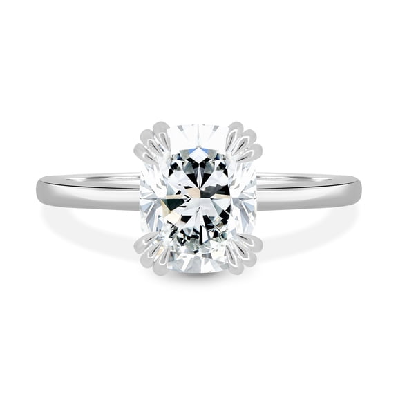 3.00Ct Elongated Cushion Cut Moissanite Solitaire Engagement Ring, Triple Claw, 14K White Gold