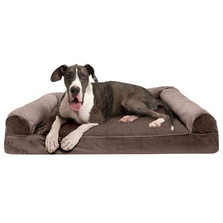 UPC: 0842229117394 | FurHaven Pet Products Faux Fur & Velvet Memory Top Sofa-Style Pet Bed for Dogs & Cats – Driftwood Brown Jumbo Plus