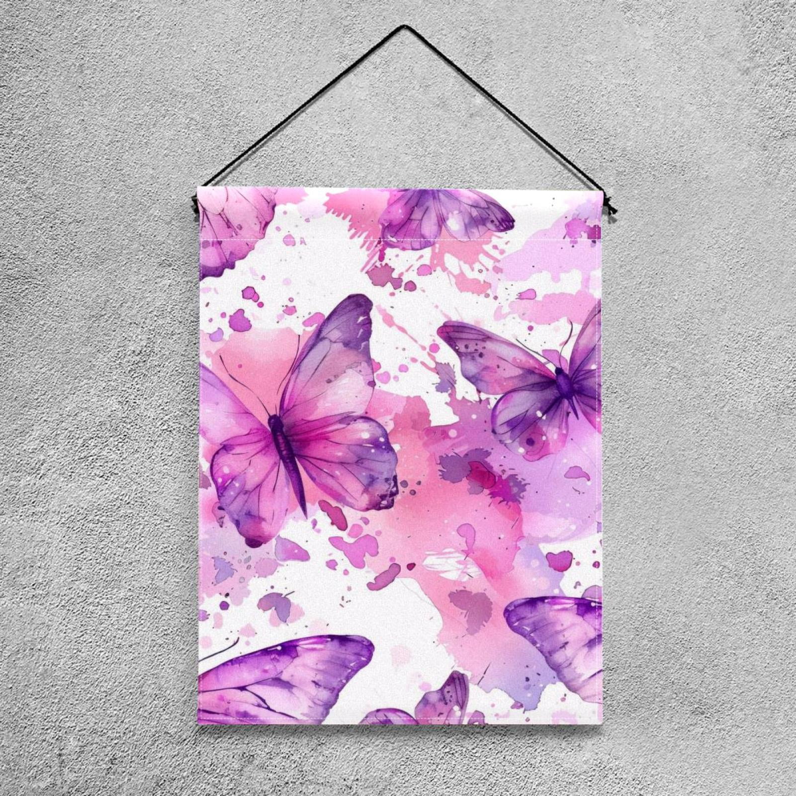 Welcome Pink and Lilac Butterflies Seamless Garden Flag, Vertical Double Sided Small House Flag, Yard Farmhouse Outdoor Deck Veranda Lawn Decor 28x40 Inch