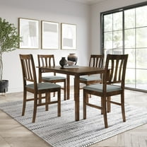 Home Design Denton 5-Piece Dining Set, Brown/Gray, Rectangular Table with Ladder-Back Cushioned Chairs, Modern Style