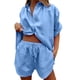 thumbnail image 1 of Conjunto de chándal de 2 piezas para mujer: blusa holgada con botones y pantalones cortos elásticos de cintura alta - Poliéster, color liso, ropa informal/de estar por casa, conjuntos de verano, 1 of 4