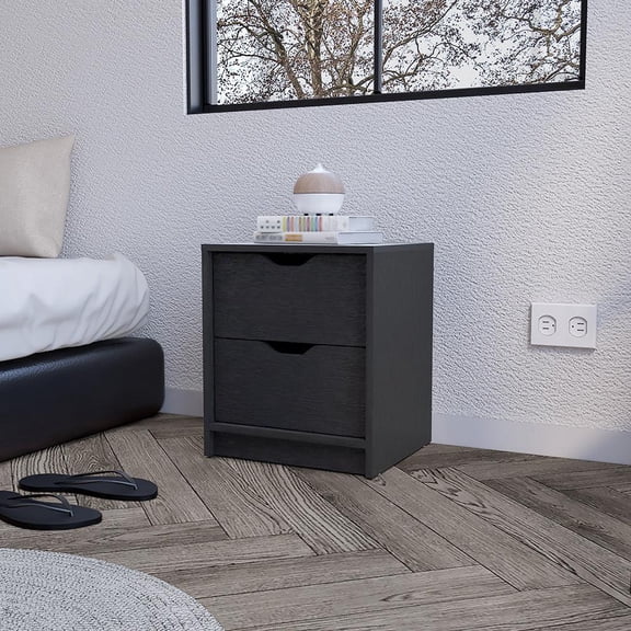 We Have Furniture Nightstand Gandu, Two Drawers, Black Wengue Finish