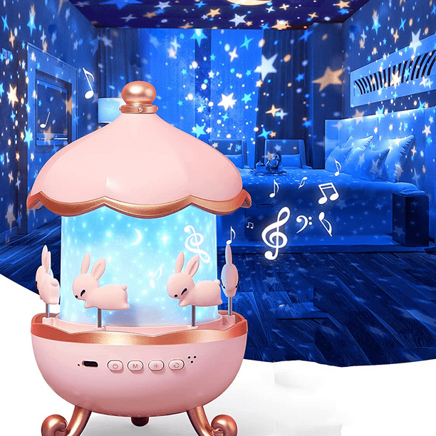 Proyector de cielo estrellado con luz nocturna para bebés, 8 luces nocturnas musicales e iluminadas, luz nocturna infantil giratoria de 360° + 3 temas + control remoto, luz nocturna con proyección de