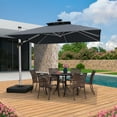 thumbnail image 2 of PURPLE LEAF 10FT Deluxe Square Solar Powered LED Patio Umbrella with Base, Large Offset Cantilever Umbrella with 360° Rotation, Gray, 2 of 15
