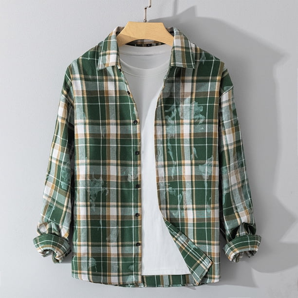 Blusa y camisa de manga larga con cuello vuelto, nueva camisa informal a cuadros para hombre, blusa holgada juvenil de manga larga con cuello vuelto, blusa de poliéster para hombre