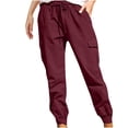thumbnail image 1 of Vente de Liquidation Legging avec Poche pour Femmes Couleur Unie Plus Leggings Décontractés Cordon de Serrage Extensible Taille Basse Froncée Pantalons de Survêtement pour Femmes Multiples Poches Pantalons de Travail Doux pour Femmes Offres Hebdomadaires (Vin, 3TG), 1 of 8