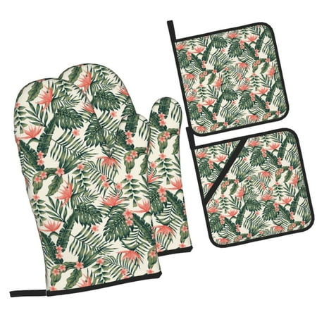 

Fotbe Palm Trees and Tropical for 4Pcs Oven Mitts and Pot Holders 500℉ Heat Resistant Oven Mitts Non-Slip Silicone Surface Safe for Baking Cooking BBQ