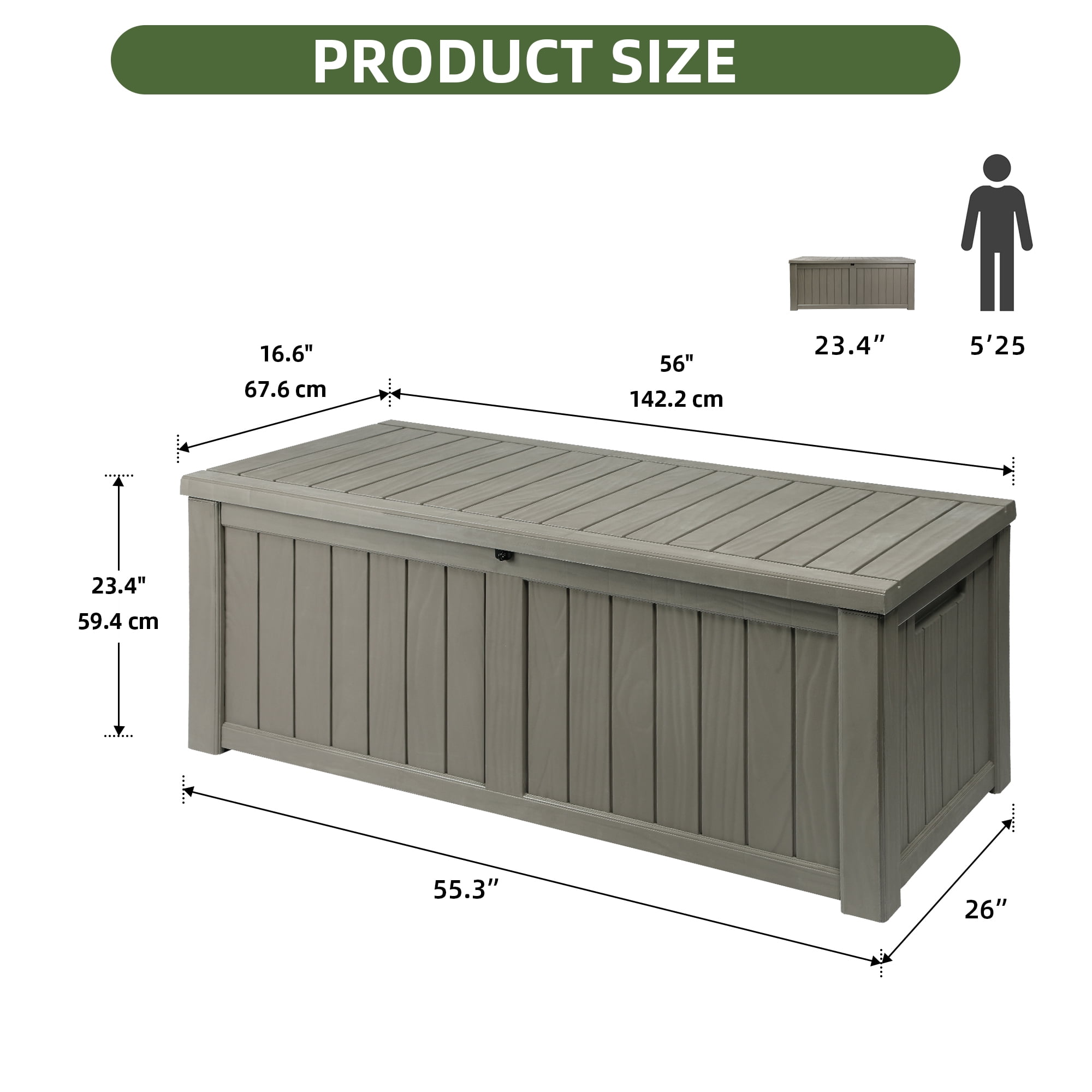 120-Gallon Light Brown Outdoor Storage Box - Weather-Resistant Resin Bin for Toys, Tools, and Blankets with Extra Seating and Easy-Move Handles