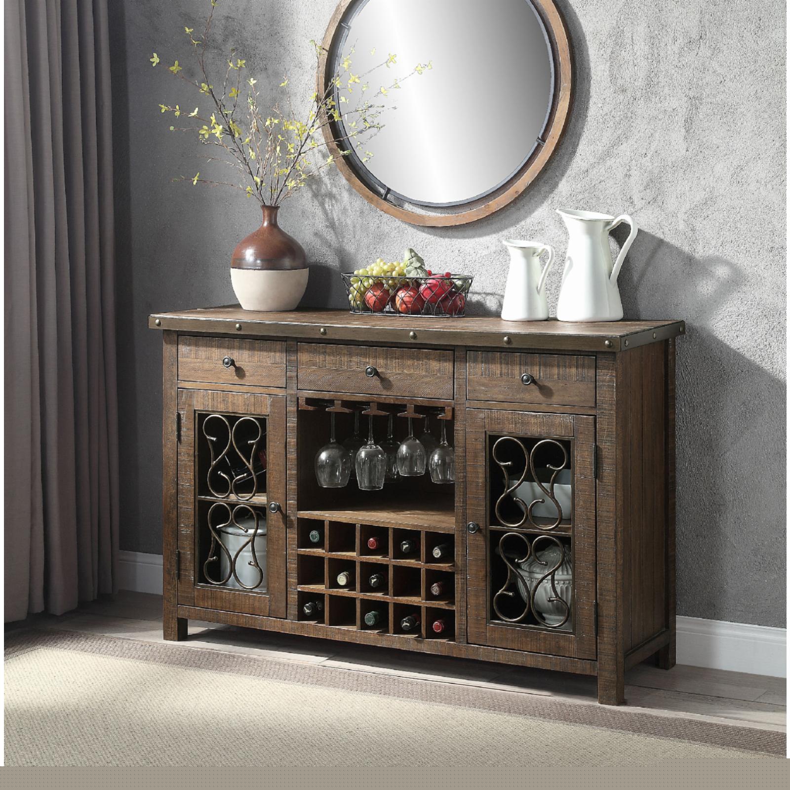 thumbnail image 4 of ACME Raphaela Wooden Server with Cup Holder and Wine Rack in Weathered Cherry, 4 of 4