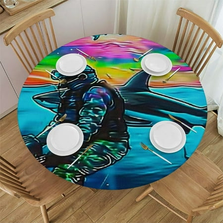 

BCIIG Shark Round Table Cover Stain Resistant Washable for Indoor Outdoor Dining Wedding Parties Polyester Fiber Full Width Single-Sided Printing 31 -35