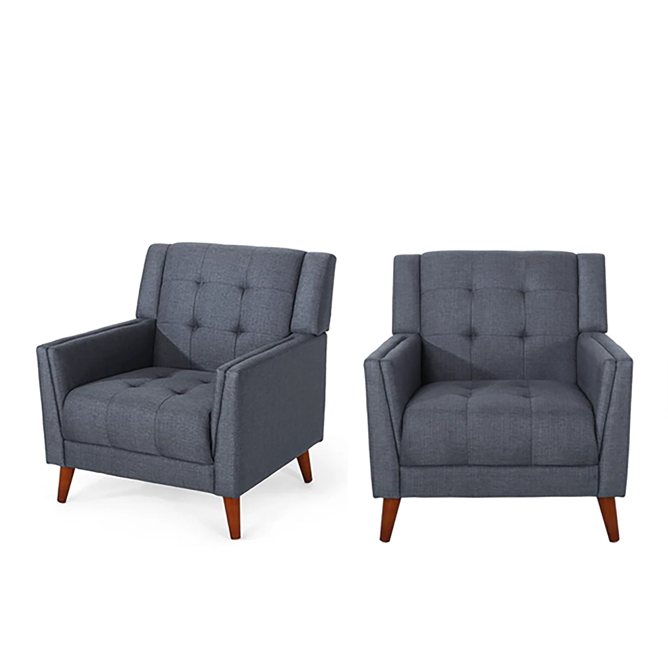 Christopher Knight Home Mid-Century Modern Armchair, Tufted Fabric Upholstery & Rubberwood Legs, Dark Gray, Set of 2