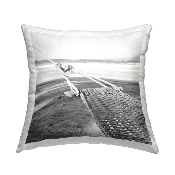 Stupell Industries Hammock Lounging by Shore 18" x 18" Nautical & Beach Print Polyester Throw Pillow, Zip Closure 1 Count
