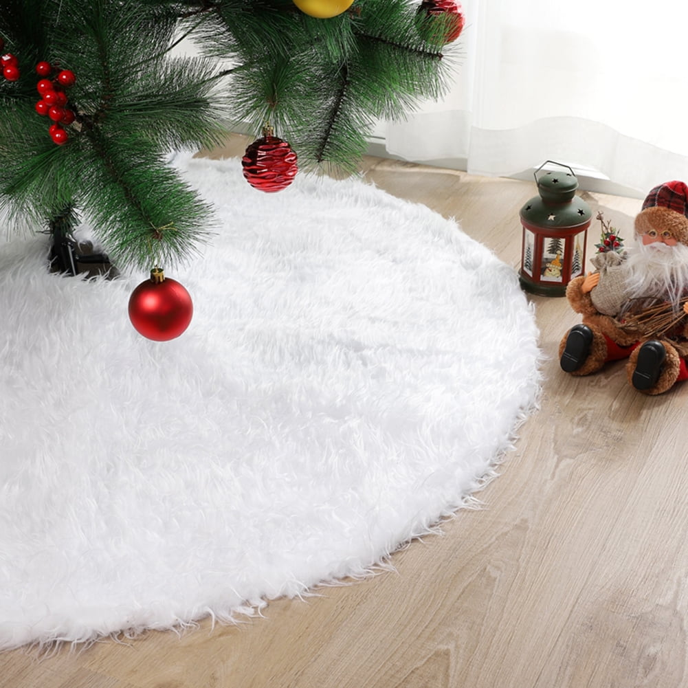 3 Size White Plush Christmas Tree Skirt Home Outdoor Decor Round Carpet Floo Mat 