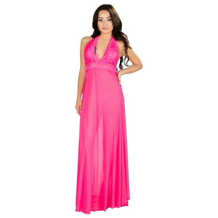 Women s Adult Lingerie Night Wear Floral Lace Night Gown With Halter Neck
