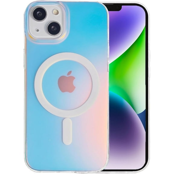 for iPhone 13 Case/iPhone 14 Case for MagSafe, Cute Glitter Design for Women and Girls, Anti-Yellow Hard PC Protective Luxury Shockproof Bumper Phone Case for iPhone 13/14,Holographic