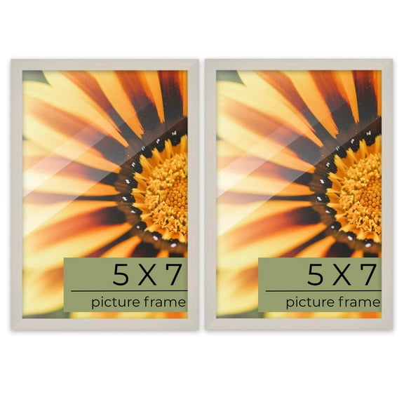 Pack of 2 White Washed 5x7 Picture Frames | Solid Wood | UV-Resistant Acrylic | Easy Gallery Wall