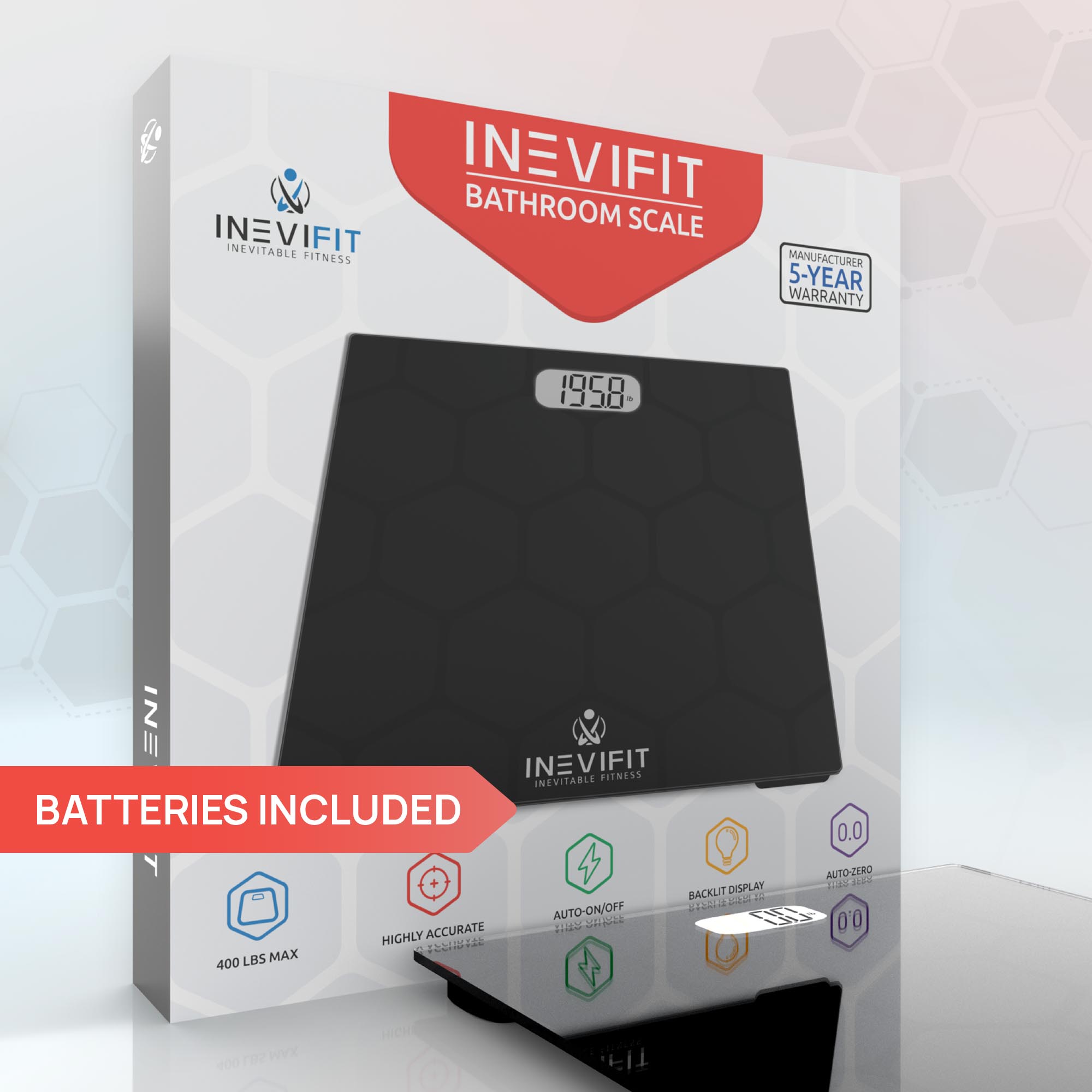 INEVIFIT Bathroom Scale, Highly Accurate Digital Body Weight Scale Up to 400lbs - Black