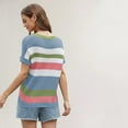 thumbnail image 4 of FJUCHAI Women's Short Sleeve Knit T Shirts Crew Neck T Shirts New Patchwork Striped Casual Loose Striped Pullover Sweater Tops, 4 of 7