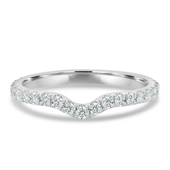 ESTE ORIGIN 0.39Ct Lab-Grown Diamond Curved Nesting Wedding Band – 2/3 Pavé V-Shaped Ring in 10K White Gold for Women