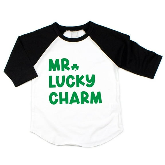 Bump and Beyond Designs Mr. Lucky Charm St. Patrick's Day Raglan for Boys (Black, 2T)