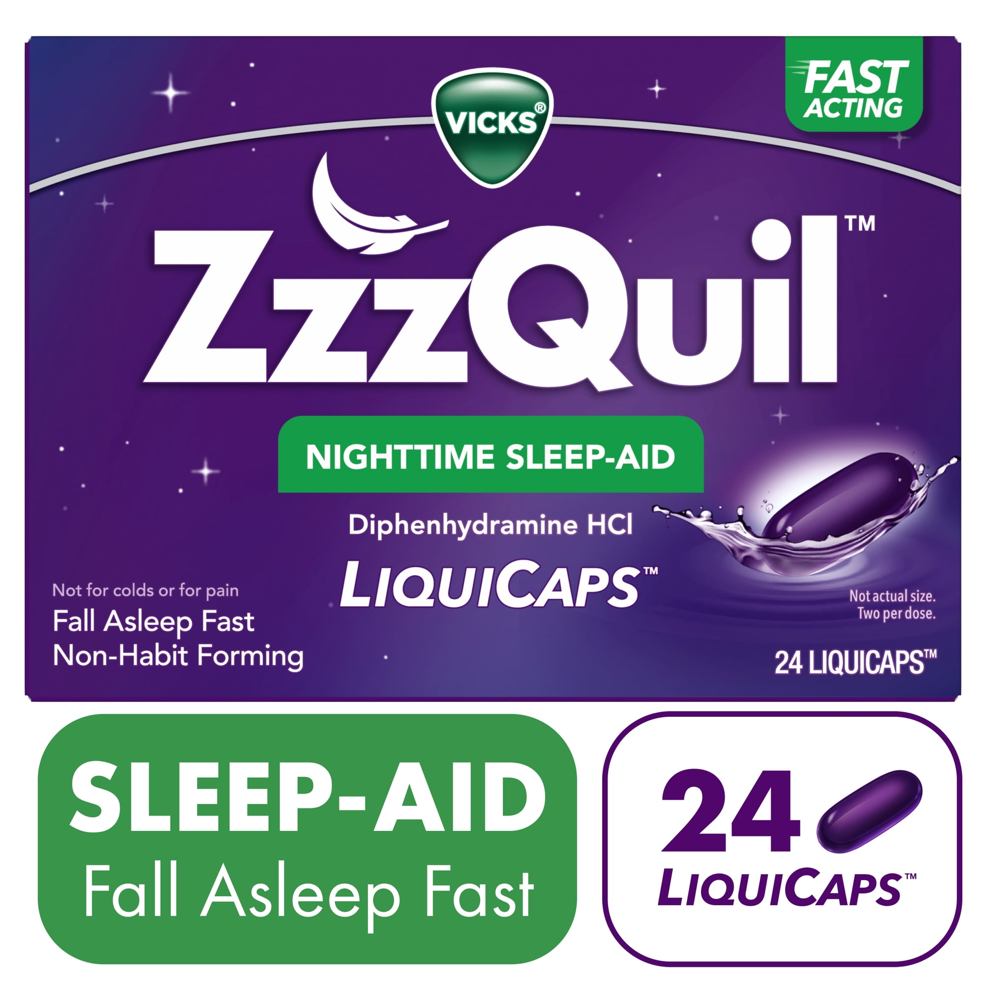 ZzzQuil LiquiCap Sleep Aid, Diphenhydramine 25mg HCl, 24 LiquiCaps