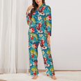 thumbnail image 2 of KLL Japanese Koi Print Women's Long Sleeve Pajamas with Pants Sleepwear Loungewear 2 Set-Small, 2 of 7
