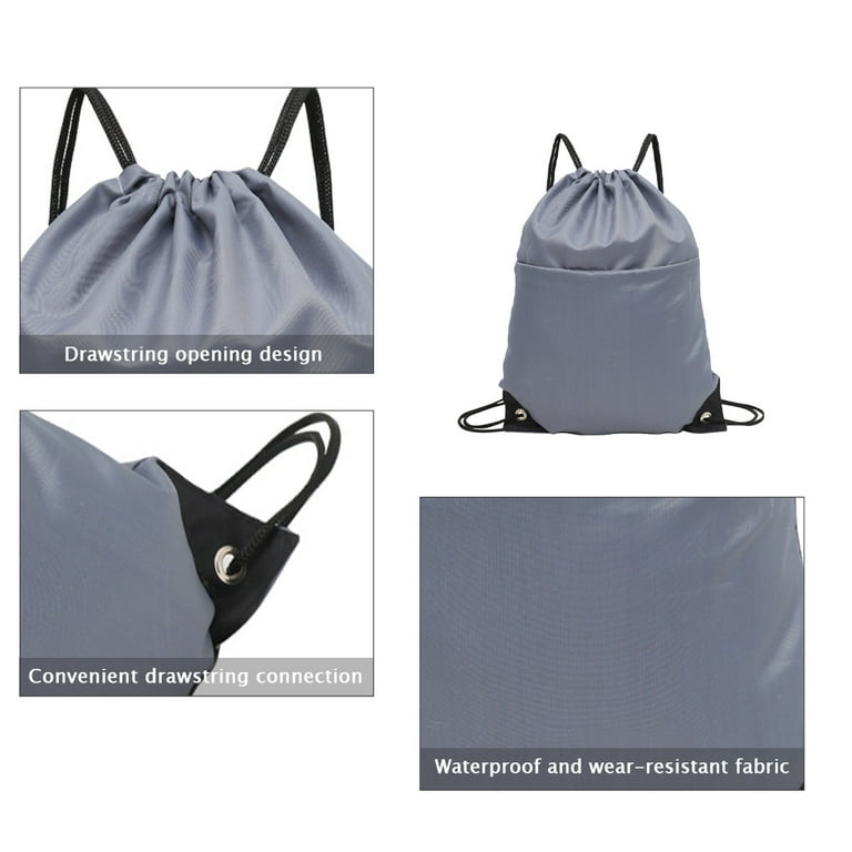 Drawstring Gym Bag, Waterproof Rucksack with Outside, Backpack for Sport,  PE, Swim, Beach, Yoga, Travel,gray，G52438