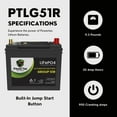 thumbnail image 3 of PowerTex Lithium Car Battery BCI Group 51R LiFePO4 Lithium Iron Phosphate Automotive Batteries - 20Ah | 900CA | Internal Jump-Start | Cutting Edge BMS | Bluetooth, 3 of 6