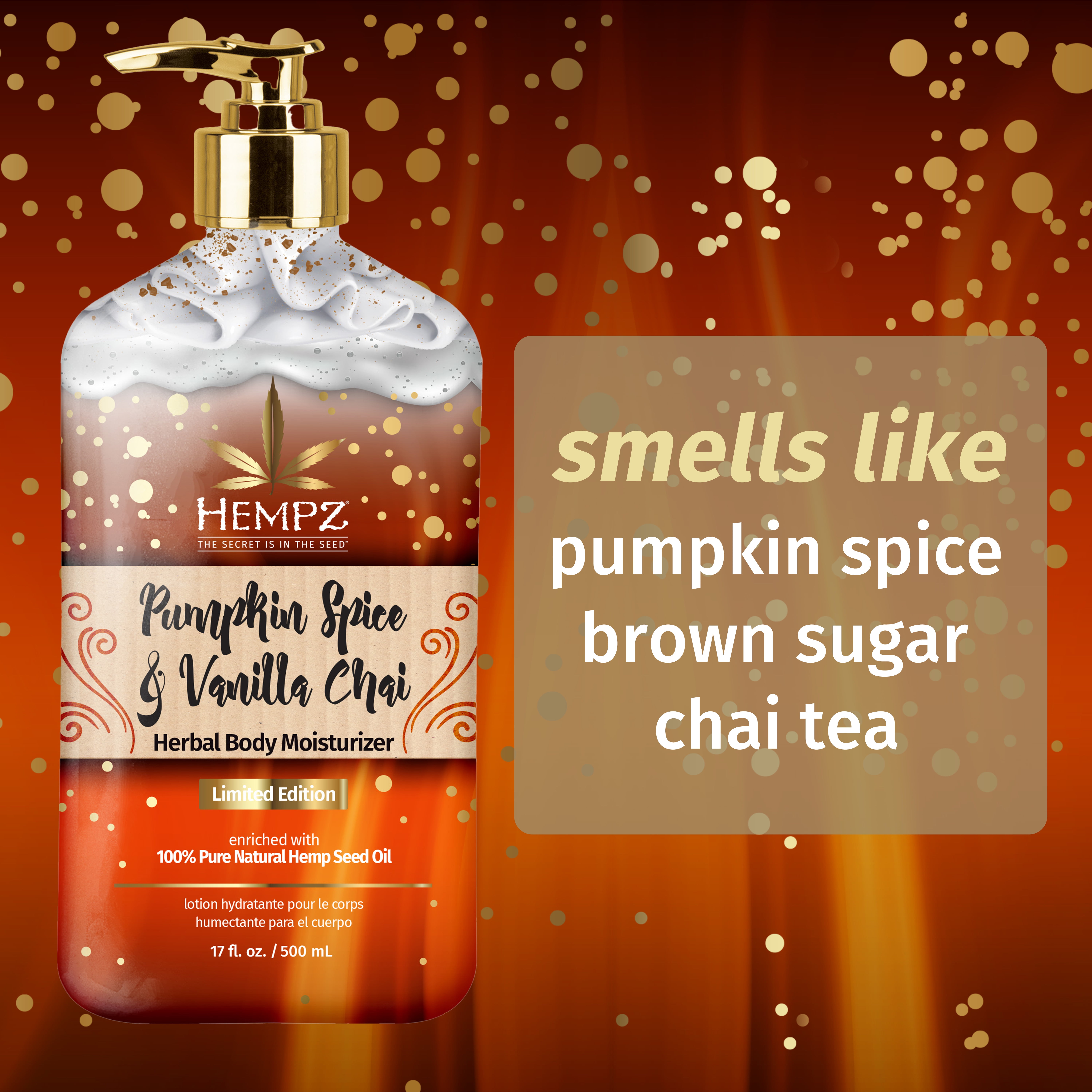 Hempz Limited Edition Pumpkin Spice & Vanilla Chai Body Lotion for Dry Skin, 17 fl oz