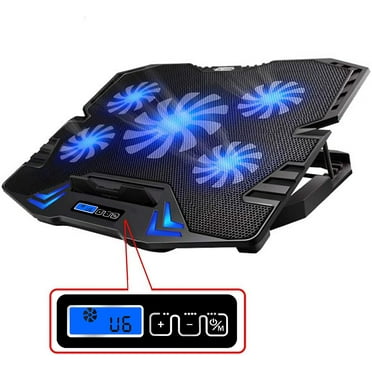 12-15.6 inch Gaming Laptop Cooler Cooling Pad, 5 Quiet Fans and LCD Screen, 5 Heights Adjustment, 2 USB Port and Blue LED Light